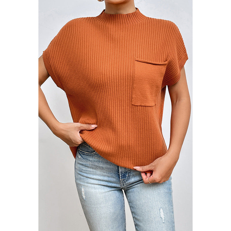 Autumn New Solid Color Pullover Turtleneck Short-Sleeved Blouse Female Simple Hundred Thread Sweater Female