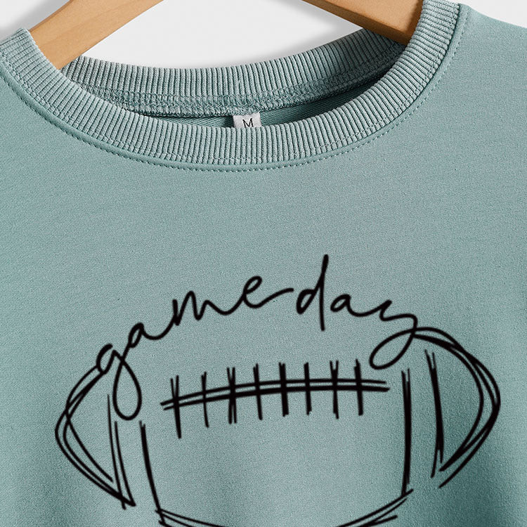 Game Day Rugby Letter-Printed Crew-Neck Fashion Long-Sleeved Hoodie With Base