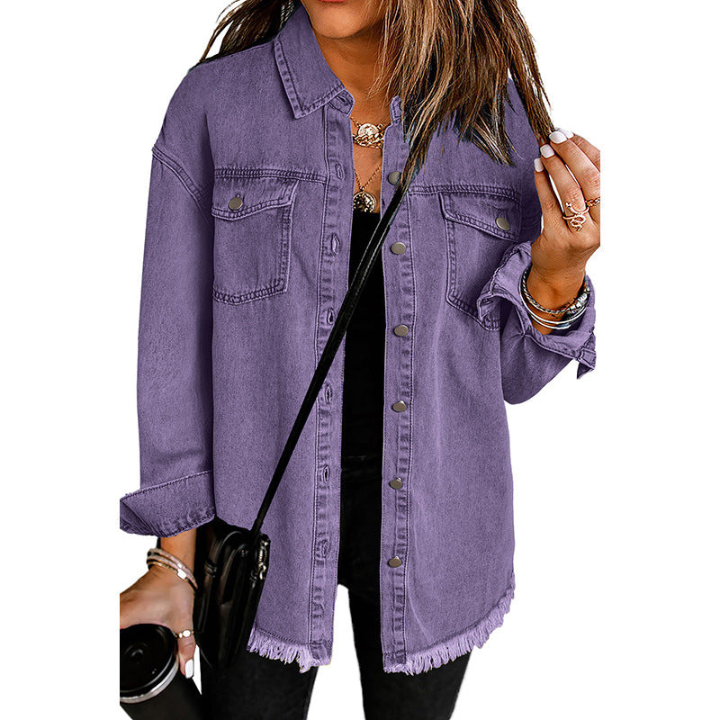 Autumn And Winter New Wash Denim Coat Women Loose 100 Single Breasted Long Sleeve Blouse Women