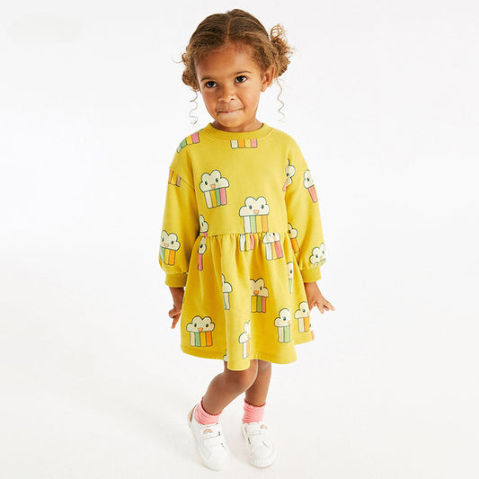 Girls Skirt Children's Dress Autumn Long-Sleeved Princess Dress Home Cotton Children's Dress