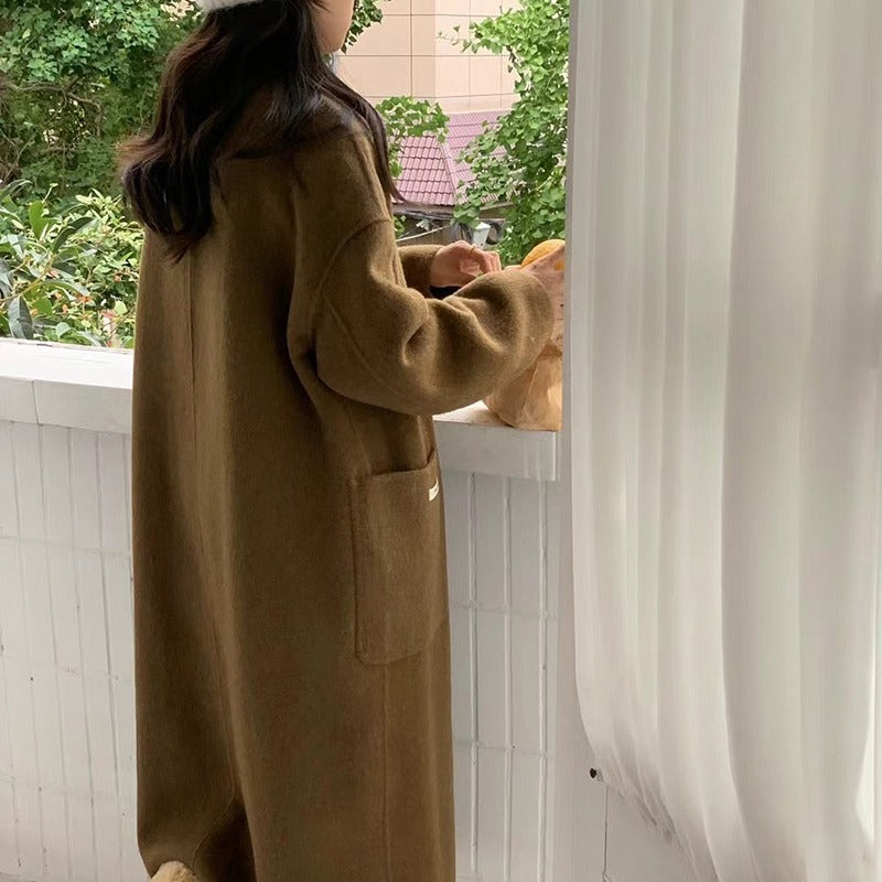 Autumn And Winter Stand Collar East Gate Big Pocket Long Long Wool Double-Sided Wool Coat Women's Coat Top