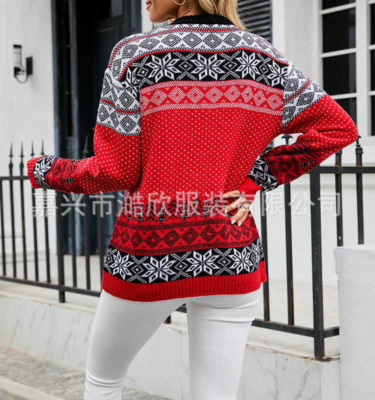 Autumn And Winter Christmas Red Deer Head Pullover Women's Sweater Christmas New Knitwear Women