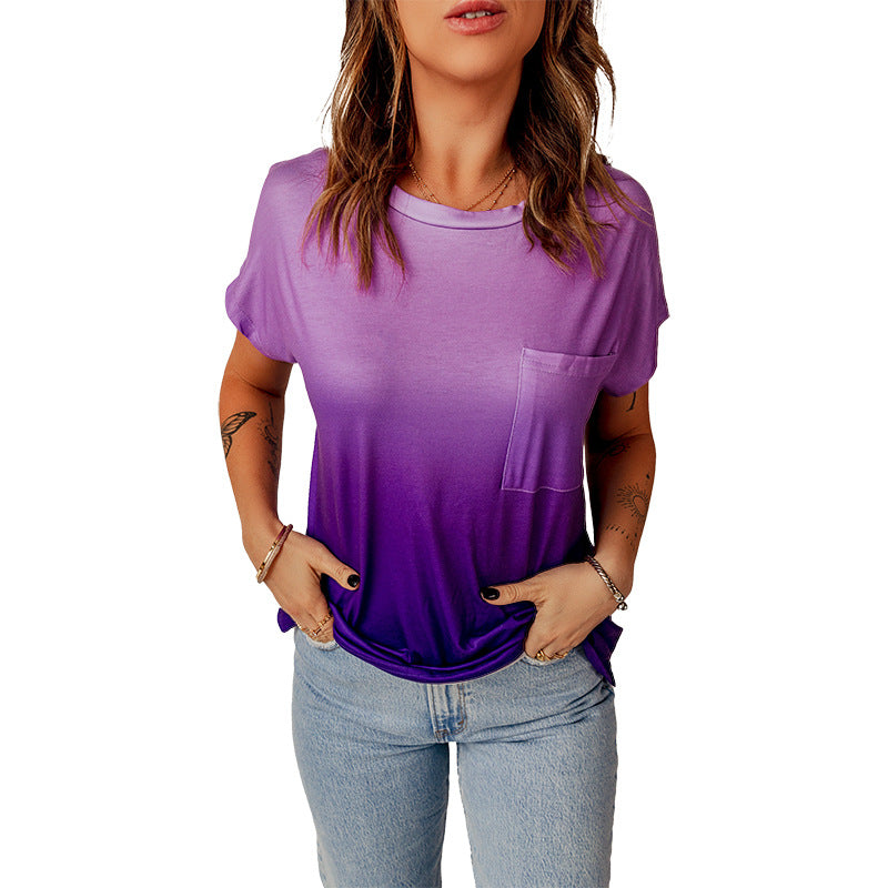 Loose Casual Blouse Women's Round Neck Pullover Short Sleeve T-Shirt