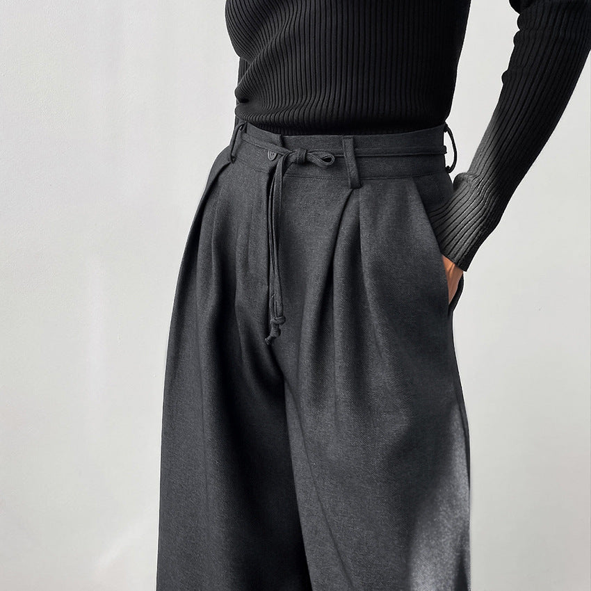 Gray Polyester Pleated Wide Foot Loose Mopping Casual Pants New Autumn Fashion Pants Women