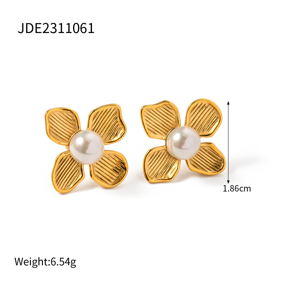 5pcs 18K Gold Stainless Steel Beaded Flower Set Earrings Style Geometric Earrings Do Not Fade Jewelry