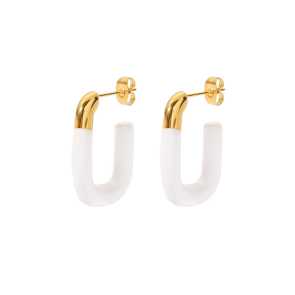 5pcs New Fashion Gold-Plated Stainless Steel Earrings Creative Dripping Oil White Earpin Jewelry