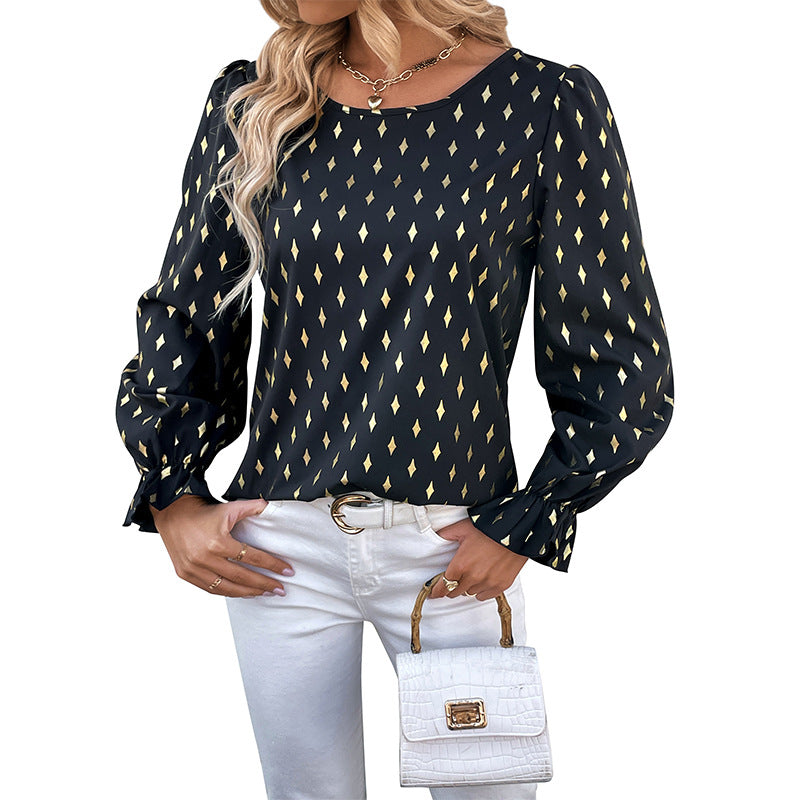 New Autumn New Long-Sleeved Shirt Black Hot Gold Shirt Woman