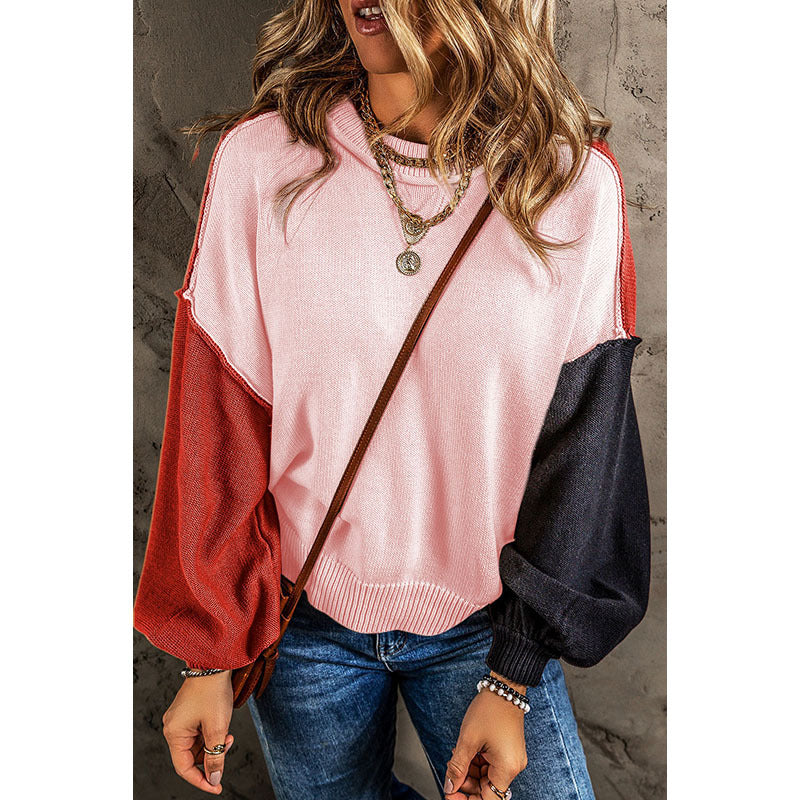 Autumn New Pullover Long Sleeve Top Female Personality Color Matching Warm Sweater Woman