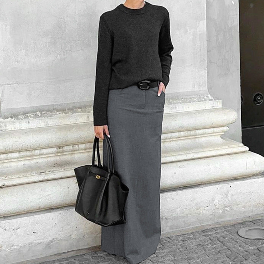 Grey Skirt Autumn And Winter New Commuter Skirt Fashion Temperament Women's Dress