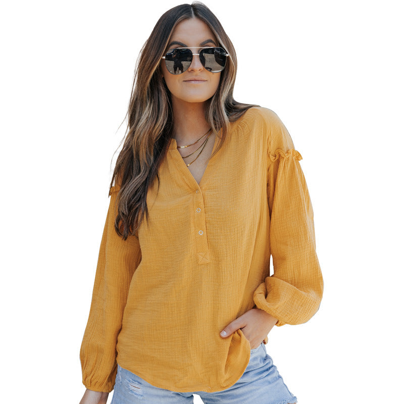 Autumn New Solid Color Long Sleeve Blouse Women's Casual Loose Undershirt