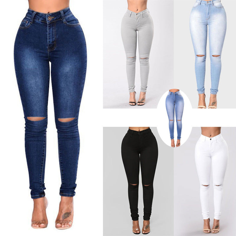 Slim Slim High Elastic Ripped Jeans Pencil Pants Women