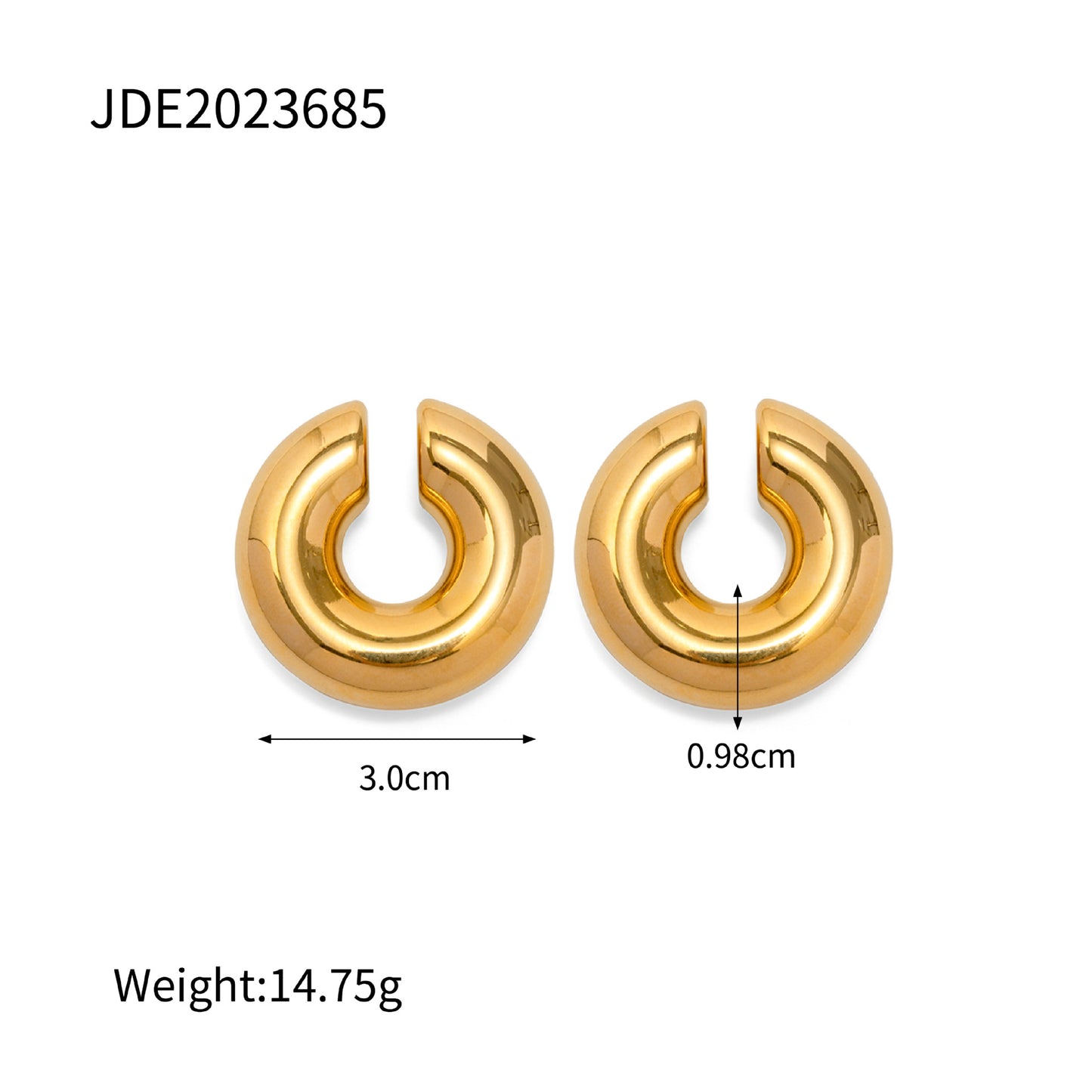 5pcs 18K Pure Gold Stainless Steel Thick Cylindrical Tube Hollow Ear Clip Does Not Fade Jewelry