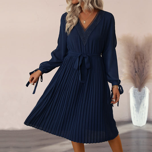 New Autumn And Winter New Design Sense Of Women Solid Color Hollow Long-Sleeve Dress