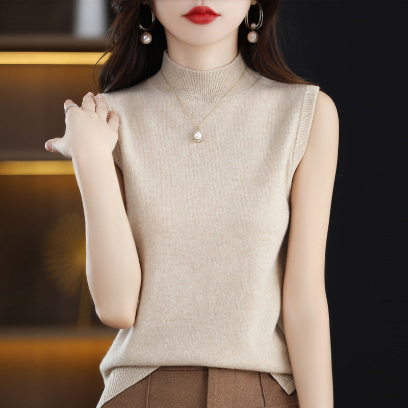 Pre-Fall 100 Cashmere Sweater Women's Sleeveless Pullover Cashmere Sweater Half Turtleneck Sweater Loose Outside Wear Vest Inside Match