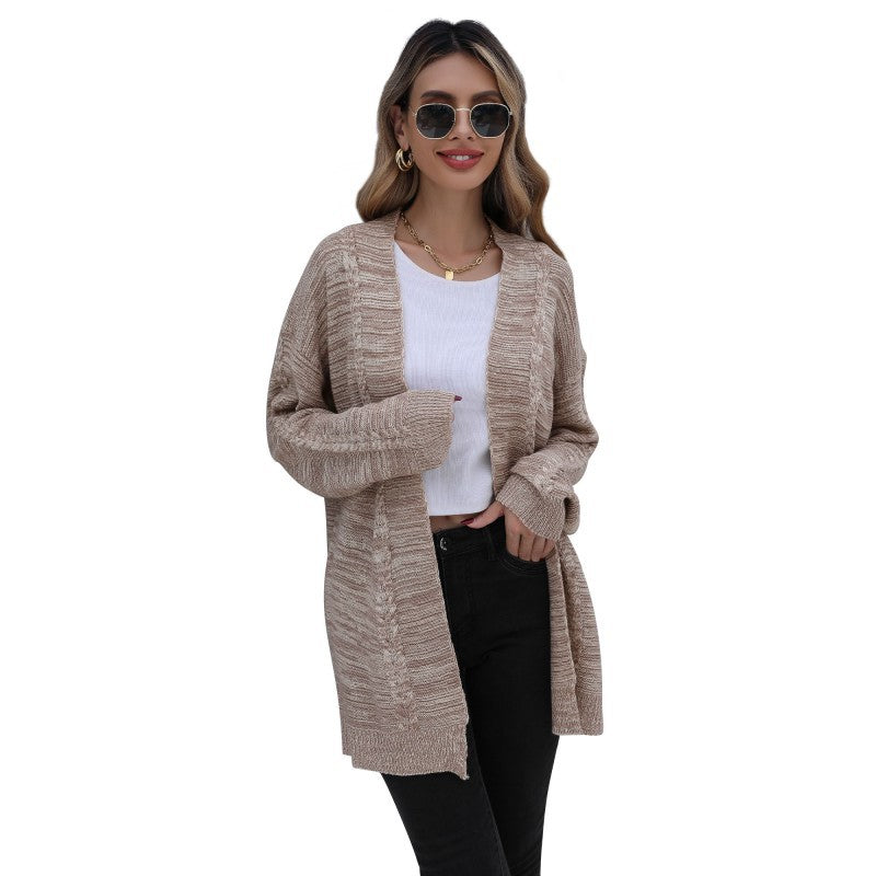 Women's Long-Sleeved Mixed Color Long Coat Sweater