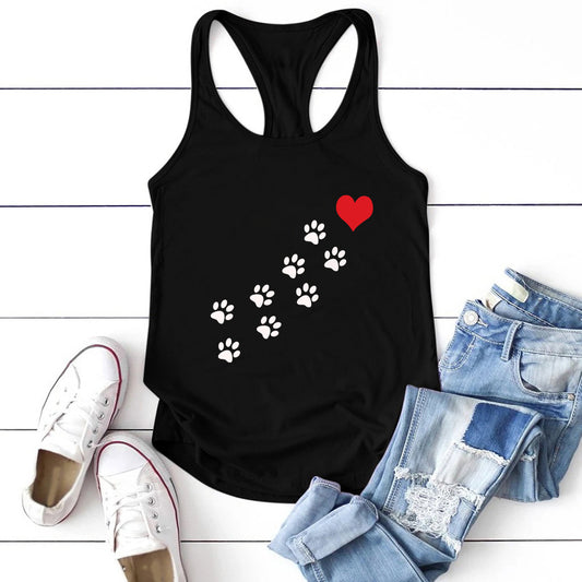 Red Heart Bear Paw Paw Print Animal Cute I-Shaped Vest Summer New Style Top