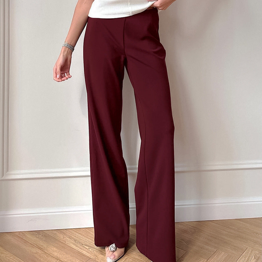 Wine Red Air Layer Elastic Mid-Waist Straight Leg Casual Pants New Autumn Fashion Pants Woman