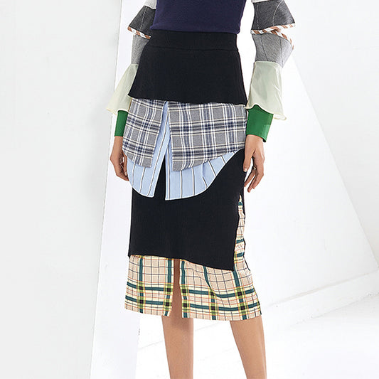 Spring New Fashion Temperament Niche Design Skirt Multi-Layer Patchwork Pattern Matching Mid-Length Skirt