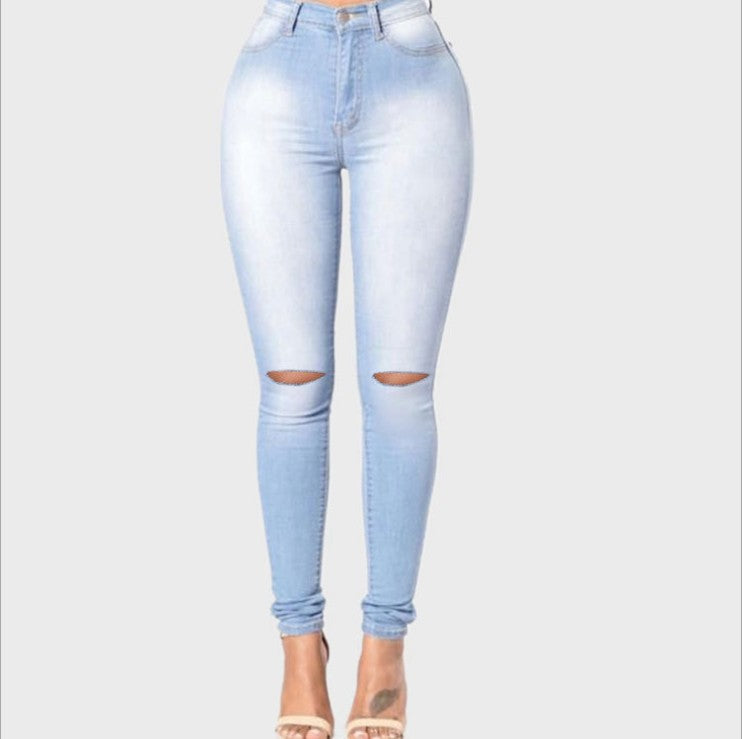 Slim Slim High Elastic Ripped Jeans Pencil Pants Women