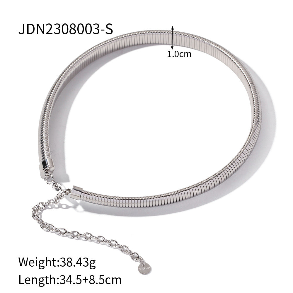 5pcs Light Luxury Titanium Steel Single Layer Elastic Snake Chain Bracelet Collar Elastic Wide Bracelet Necklace