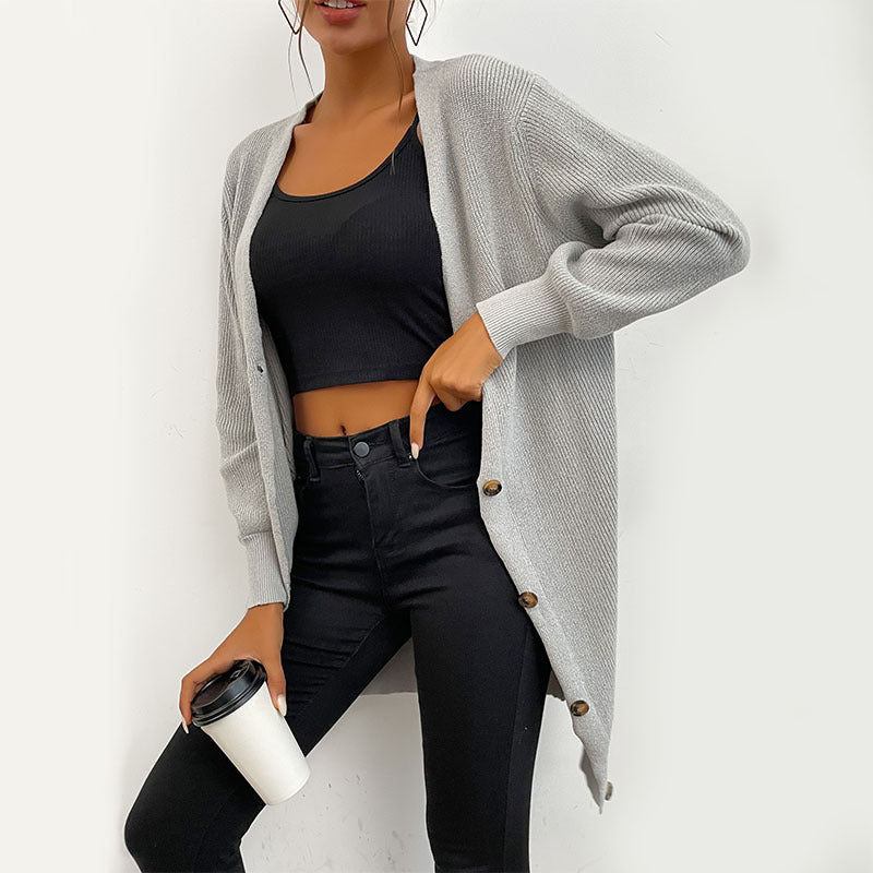 Chic Gray Long Open Front Sweater for Women