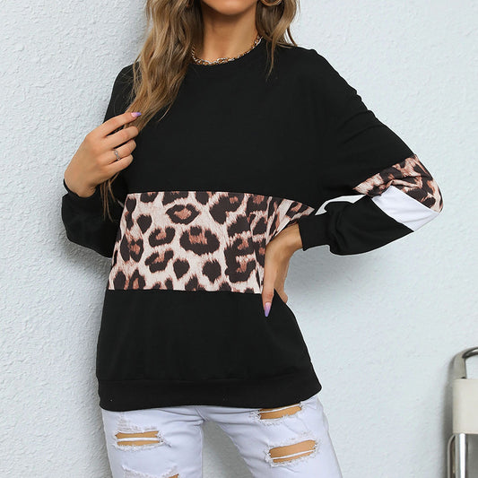 Casual Mid-Length Leopard Print Long-Sleeve Hoodie for Women