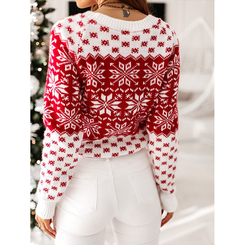 Autumn And Winter New Sweater Women's Christmas Snowflake Long-Sleeved Bottom Knit Sweater