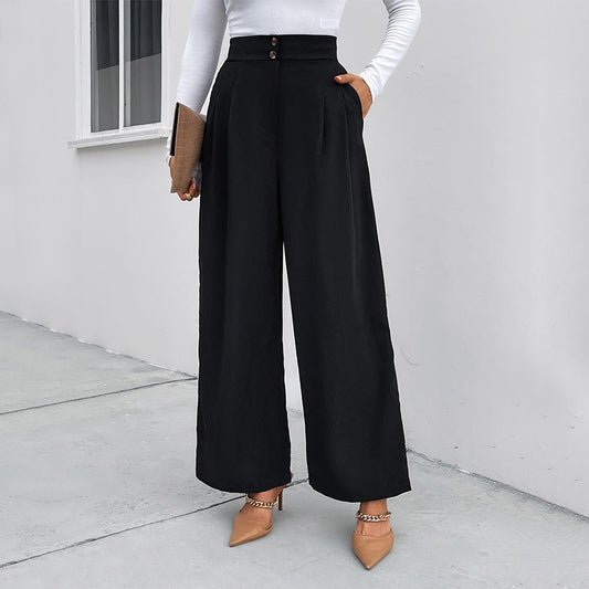 Casual High-Waisted Commuter Style Casual Pants Spring And Autumn New Loose Black Wide-Leg Pants