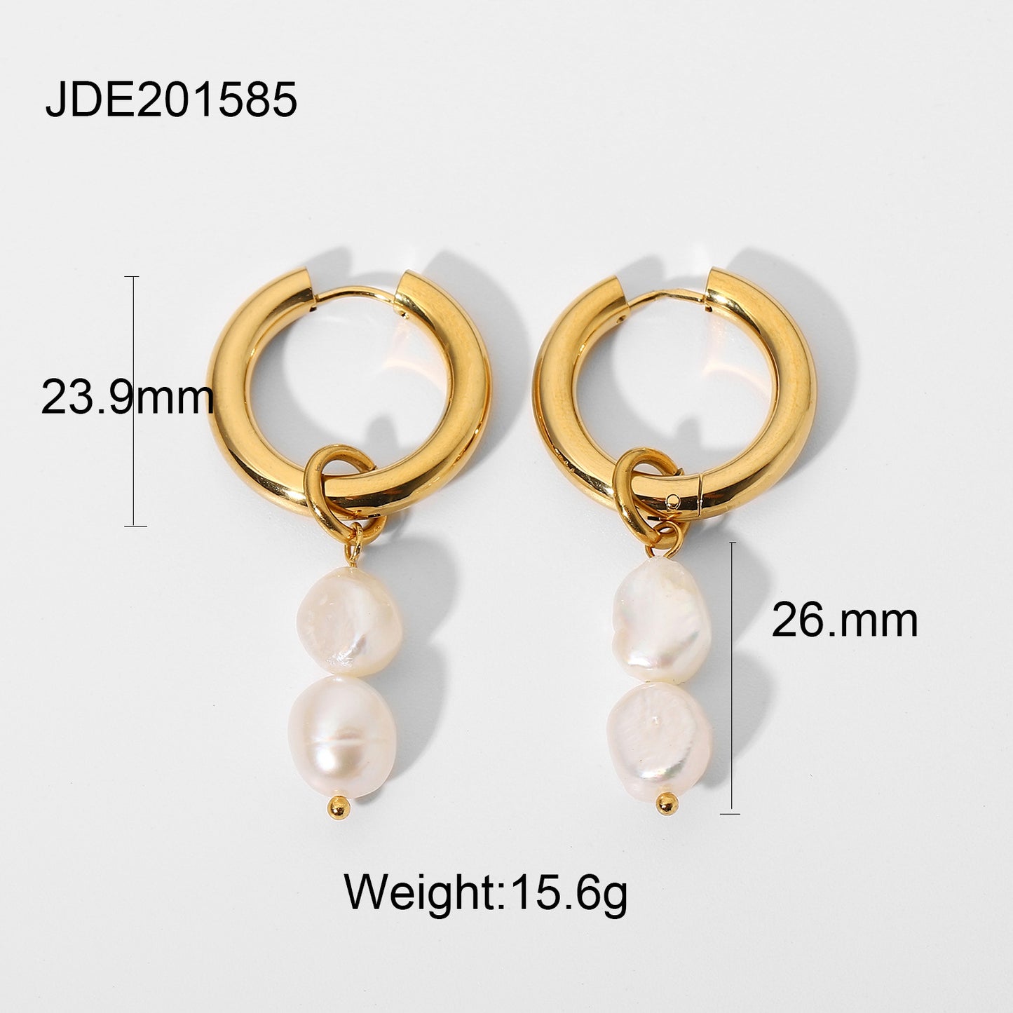 5pcs Same Earrings 18K Gold Plated Double Light Pearl Pendant Double Gold Plated Stainless Steel Earrings