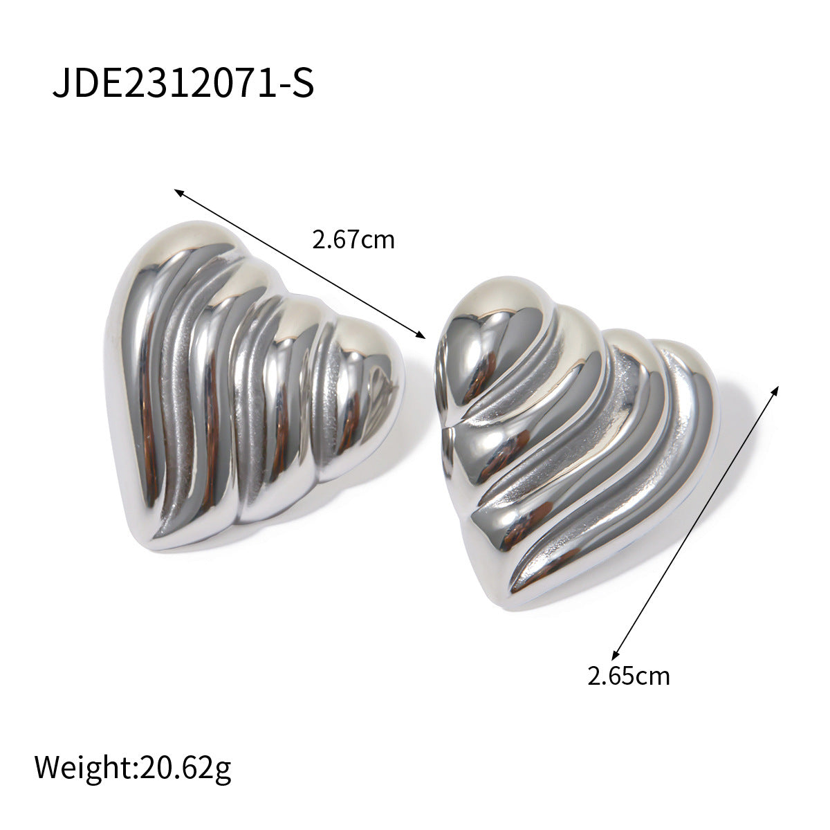 5pcs 18K Gold Stainless Steel Corrugated Love Earrings Jewelry