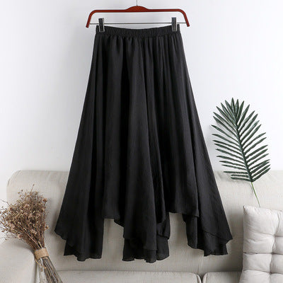 Women Spring And Summer New Medium Long Solid Color Everything Elastic Waist Irregular Pleated Large Swing Fishtail Skirt