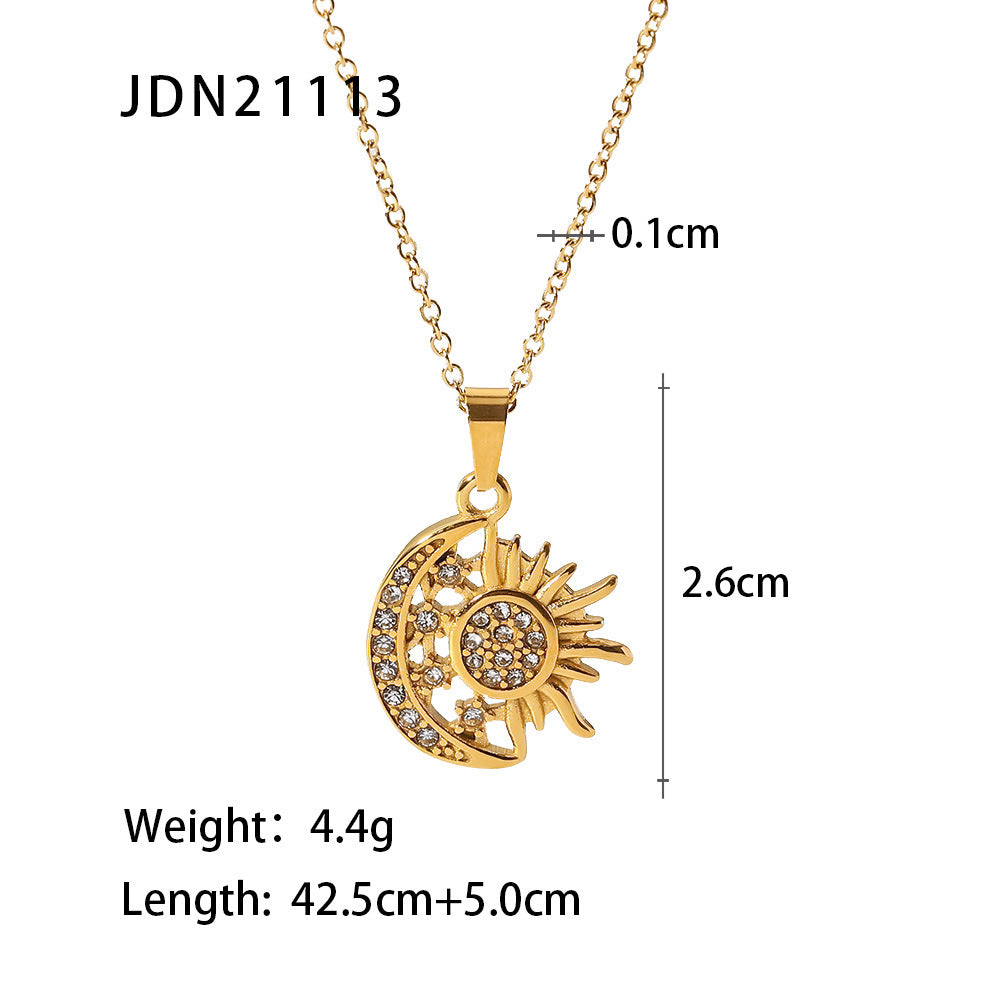 5pcs Small Vintage Twist Chain Titanium Steel Heart Necklace Women's Stainless Steel Zircon Love Pendant Necklace Mixed Batch