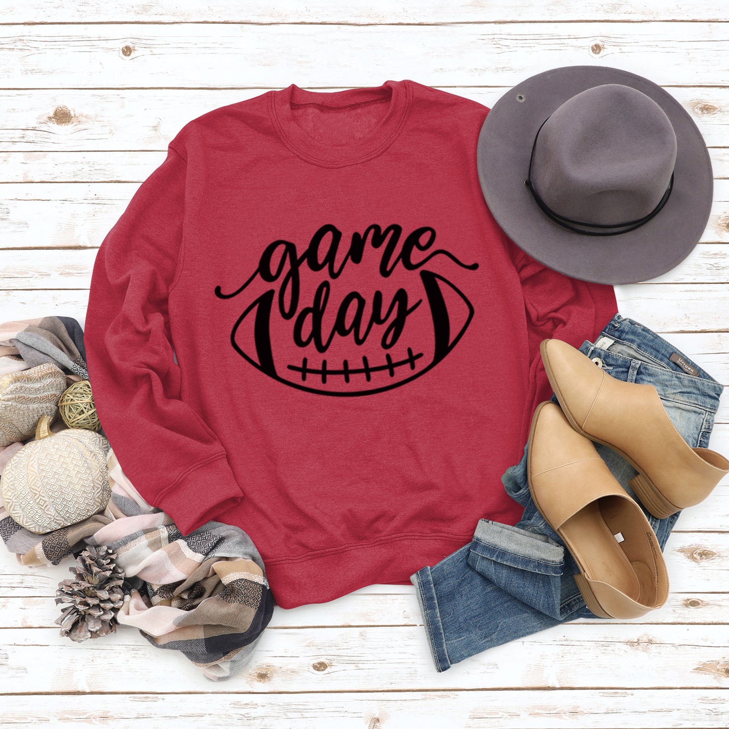 Game Day Baseball Letter-Loose Women's Crew-Neck Fall/Winter Long-Sleeved Shirt Plus Size Hoodie