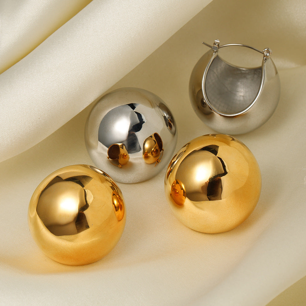 5pcs 18K Gold Stainless Steel Sex Cold Round Ball Earrings Simple Jewelry