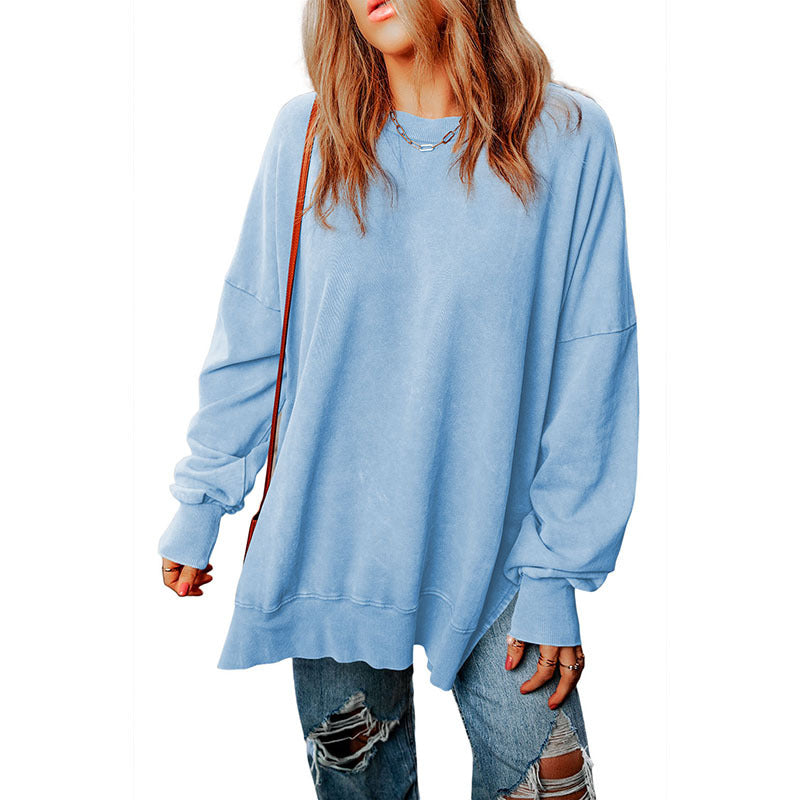 Autumn New Solid Color Pullover Round Neck Hoodie Women Casual Style With Long Meat Long Sleeve Blouse Women