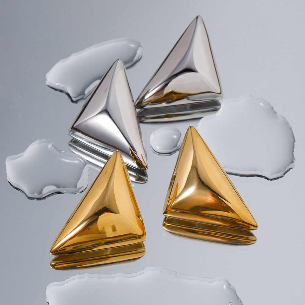 5pcs 18K Gold Stainless Steel Triangle Stud Earrings Year Of Stylish Design Earrings