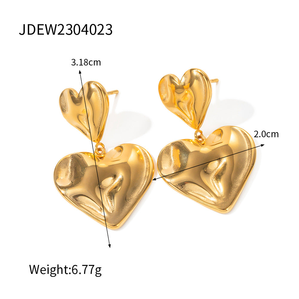 5pcs Jewelry 18K Titanium Steel Hammer Heart Pendant Earrings Design Sense Of Temperament Fashion Earrings