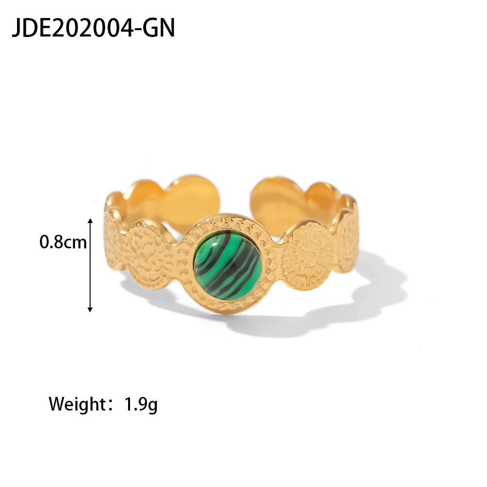 5pcs Vintage Stainless Steel Ring 18K Gold Plated Ring Set With Malachite Jewelry Accessories