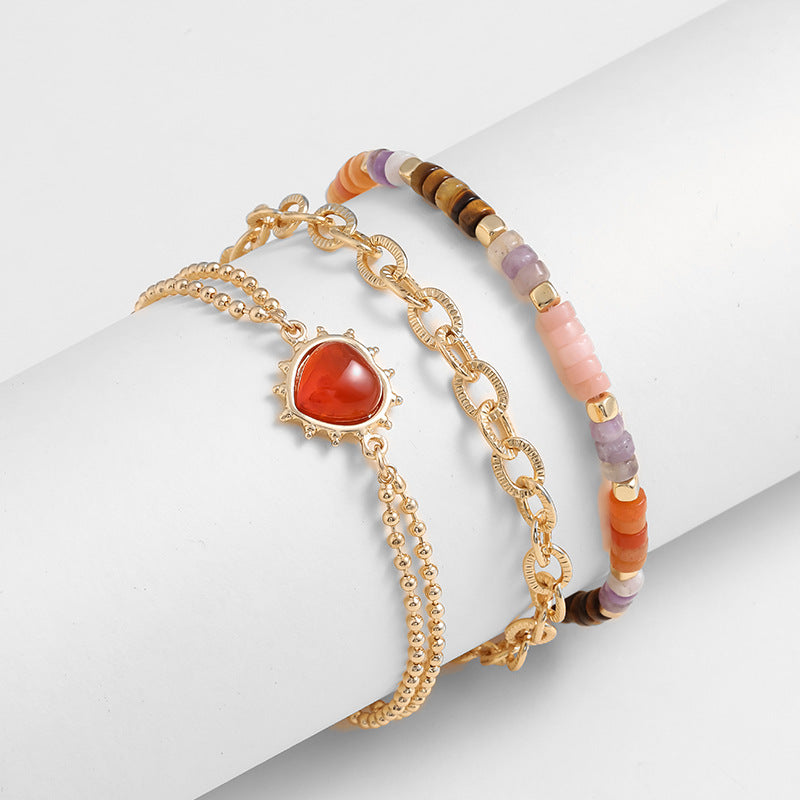 New Temperament Love Peach Semi-Precious Stone Three Rows Of Overlapping Wear Bracelet Fashion Collar