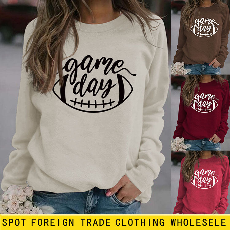 Game Day Baseball Letter-Loose Women's Crew-Neck Fall/Winter Long-Sleeved Shirt Plus Size Hoodie