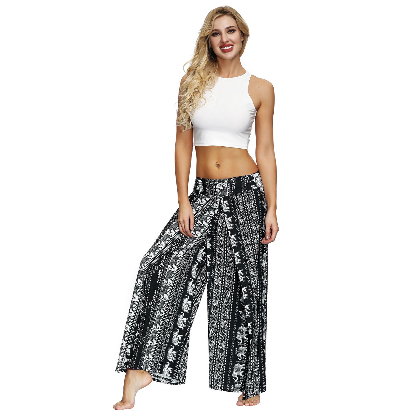 Digital Print Split Slacks Slacks Slacks Sports Yoga Pants Women's High-Waisted Wide-Leg Pants