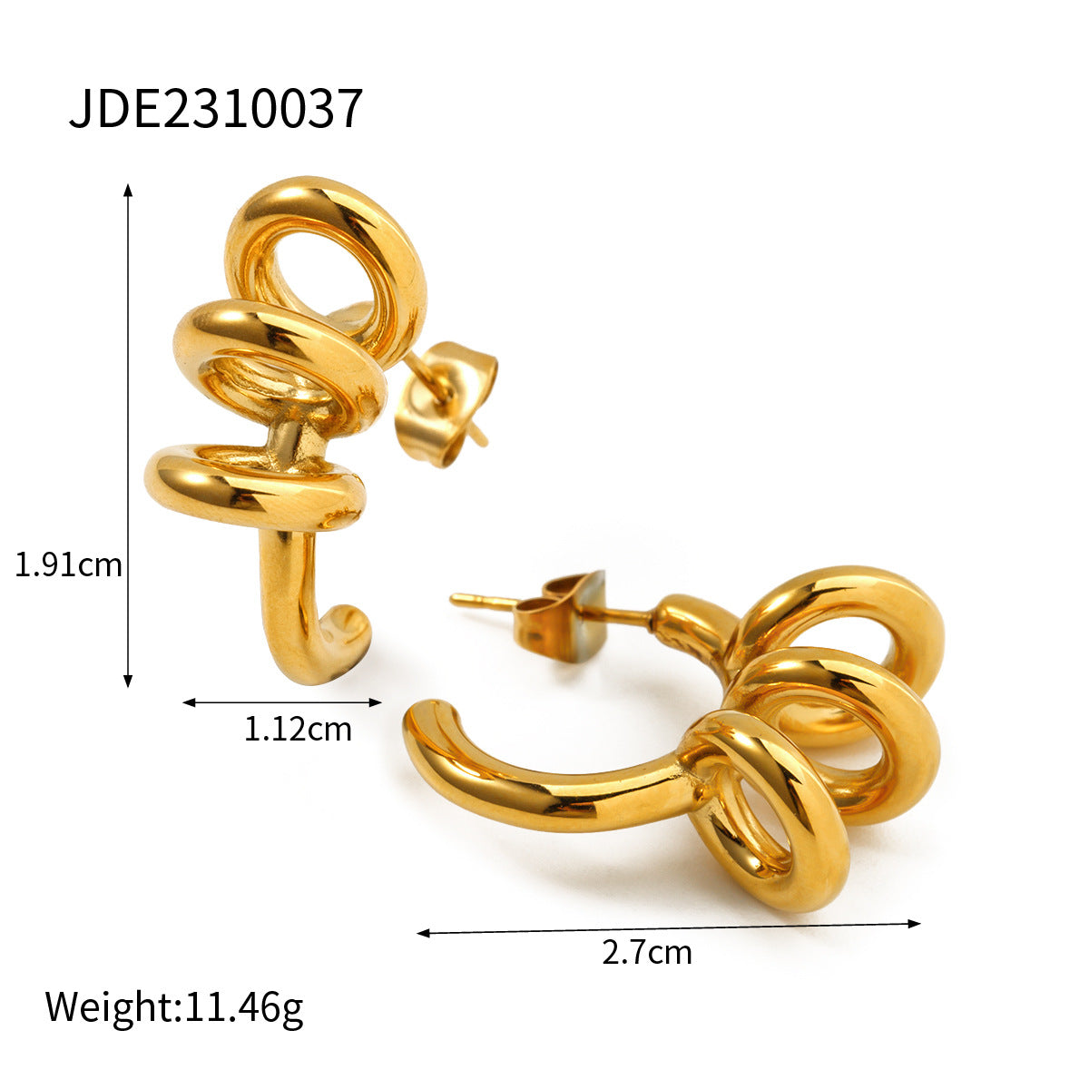 5pcs Fall/Winter New Style 18K Gold Stainless Steel Wrapped Earrings Ring Combination Accessories