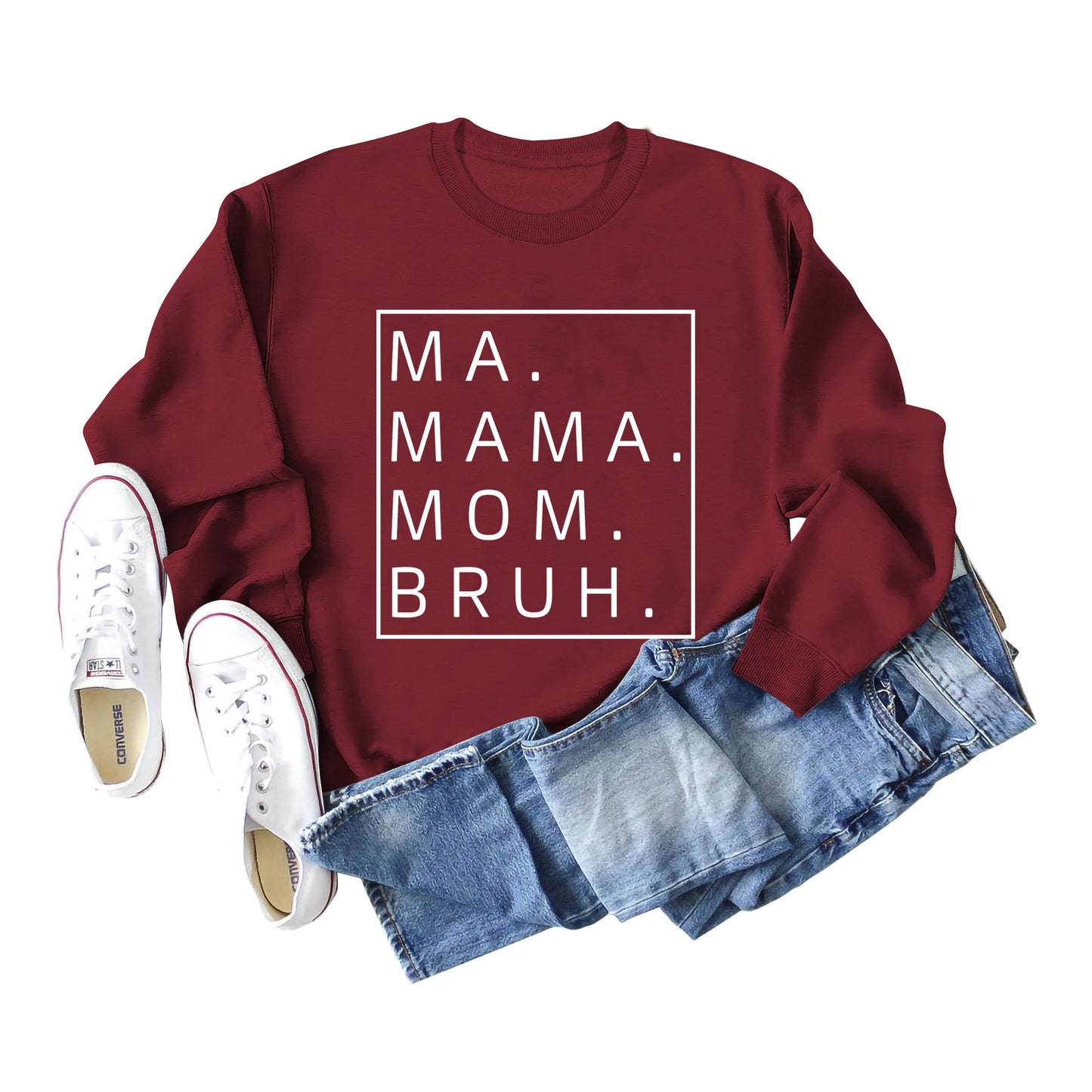 Ma Mama Mom Bruh Letter Loose Fall/Winter Base Long-Sleeved Plus Size Hoodie