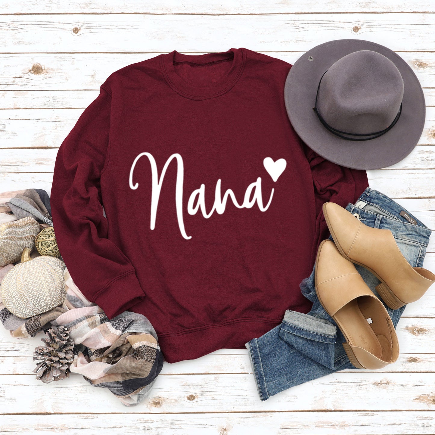 Nana Love Letter Printed Round Neck Long Sleeve Loose Plus Size Hoodie