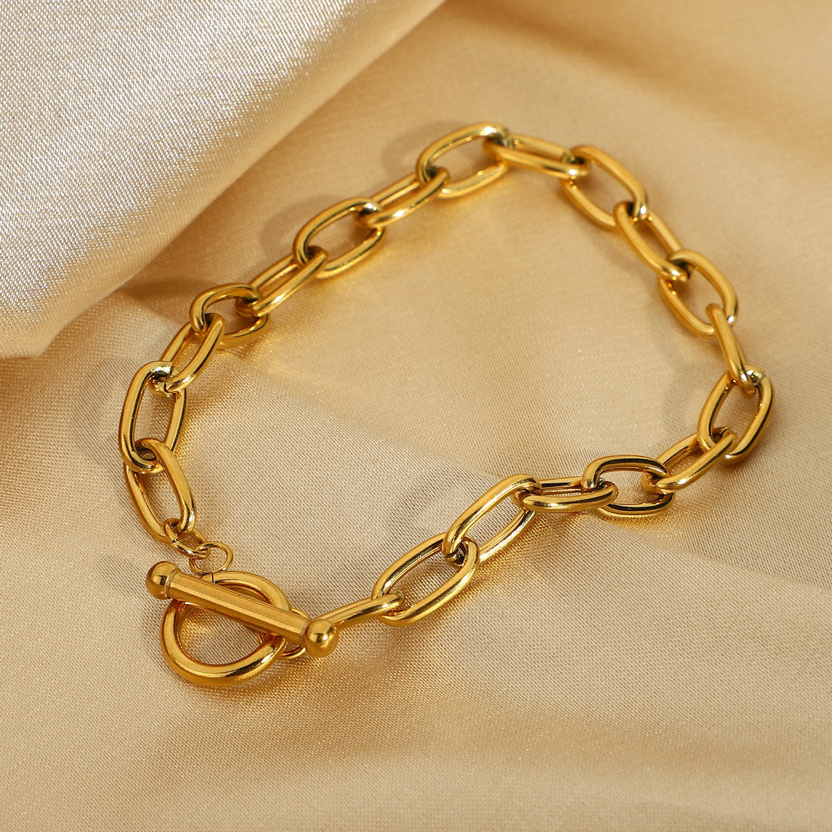 5pcs Fashion Classic Gold Bracelet Paper Clip Bracelet Ot Ring Gold Plated Stainless Steel Oval Chain Bracelet Women