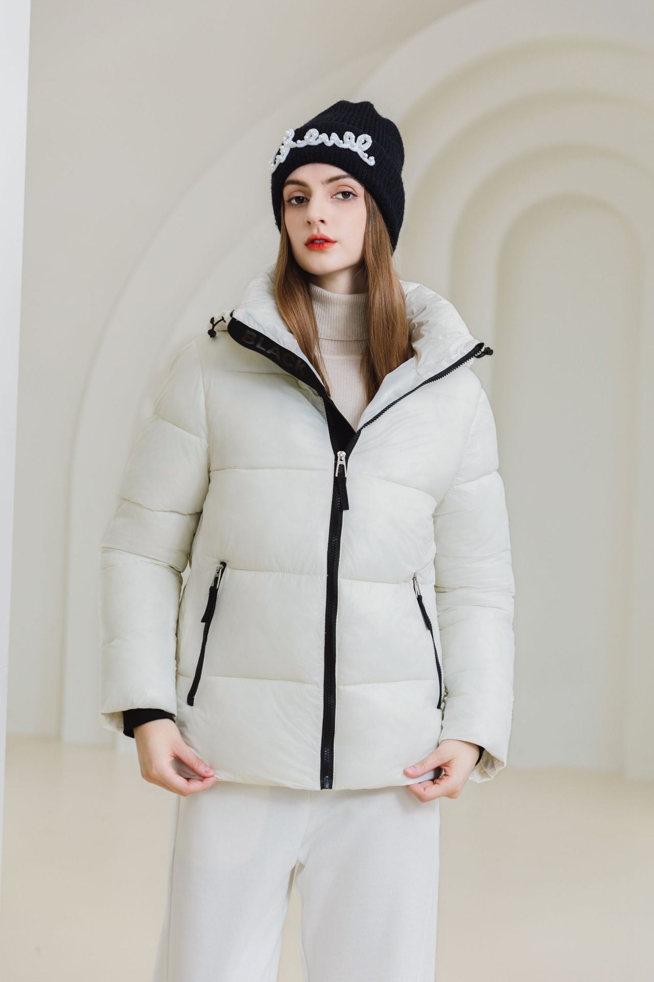 New Interior Comes With Heating Black Five-Grid Cotton-Padded Jacket Black Gold Short Men And Women With The Same Thickened Northern Cold Resistance