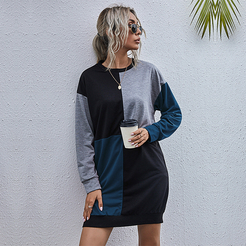 New Autumn New Women's Long Sleeve Color Hoodie Dress