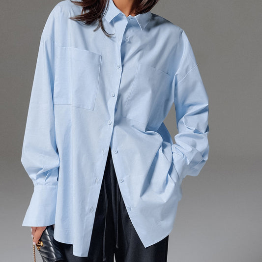 Cotton Blue Lapel Loose Commuter Women's Shirt Spring And Summer New Fashion Women's Top