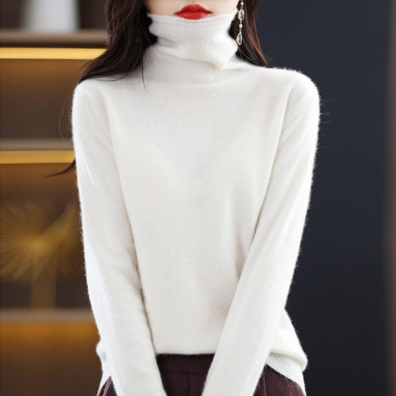 Seamless Pile Neck 100 Woolen Sweater Women's Pullover Knitted Bottom Turtleneck Cashmere Sweater