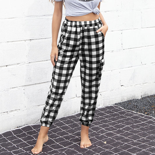 Plaid Casual Pants Women's Pants Small Foot Pants Pencil Pants Fashion High-Waisted Slim-Fit Pants Nine Point Pants